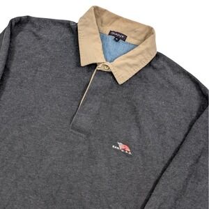 Vintage Gant USA Rugby Polo Shirt Mens XL Dark Gray Long Sleeve Classic Casual